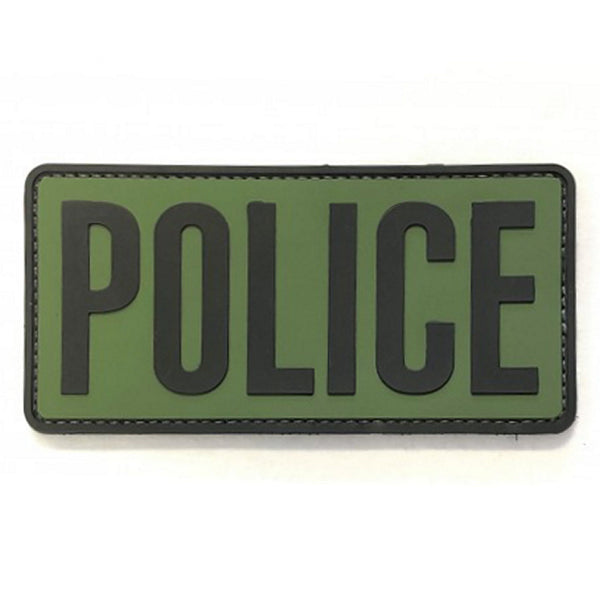 PVC Patch w/ Velcro, OD Green w/ Black Lettering, POLICE, 4"x2"
