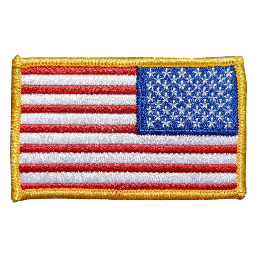 USA American Flag Patch W/ VELCRO® Brand Gold Border Purple & White Version