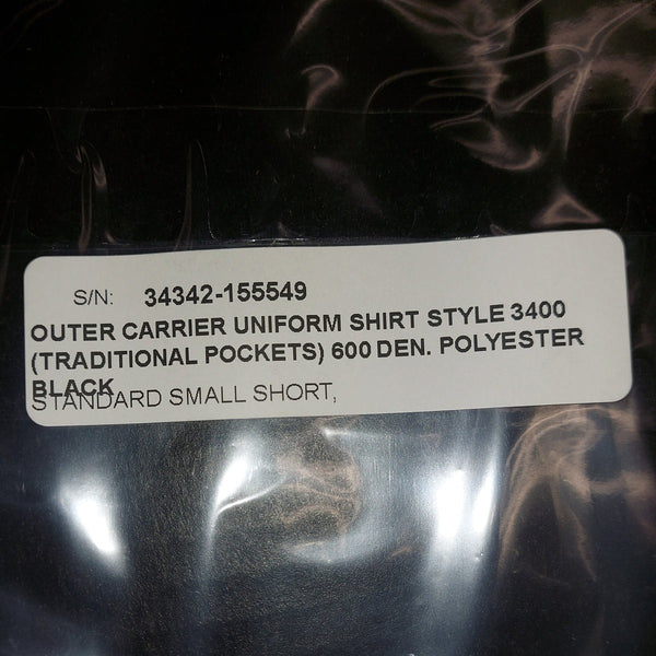 US Armor USC 3400 Uniform Shirt Carrier, Black, Small Short