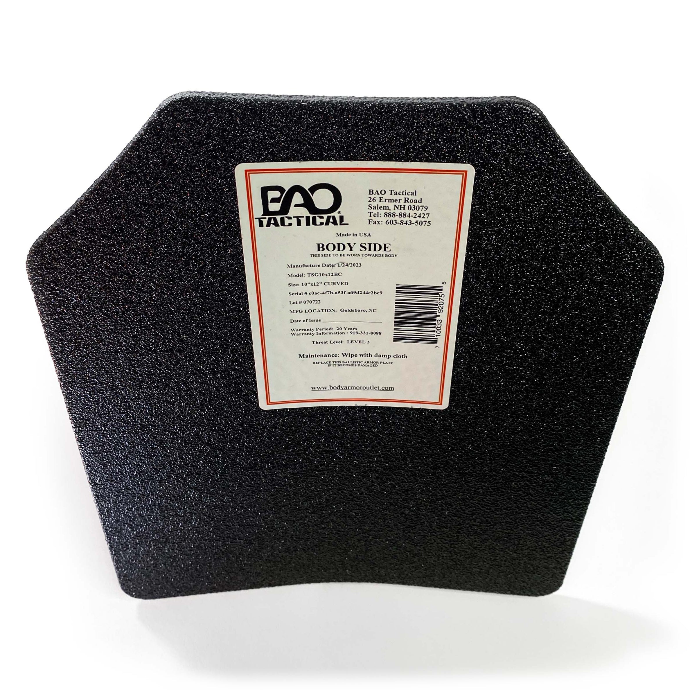 BAO Tactical 4100 Level IV 6x6 or 6x8 Side Plate
