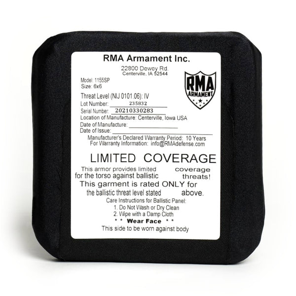 RMA Model 1155 Level IV SA Hard Armor Plate - Single Curve Side Plate
